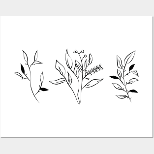 Black And White Minimalist Scandinavian Plant Design Posters and Art